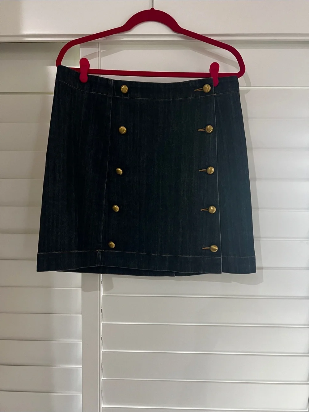 Michael Kors Navy Denim Mini Skirt with Brass Buttons